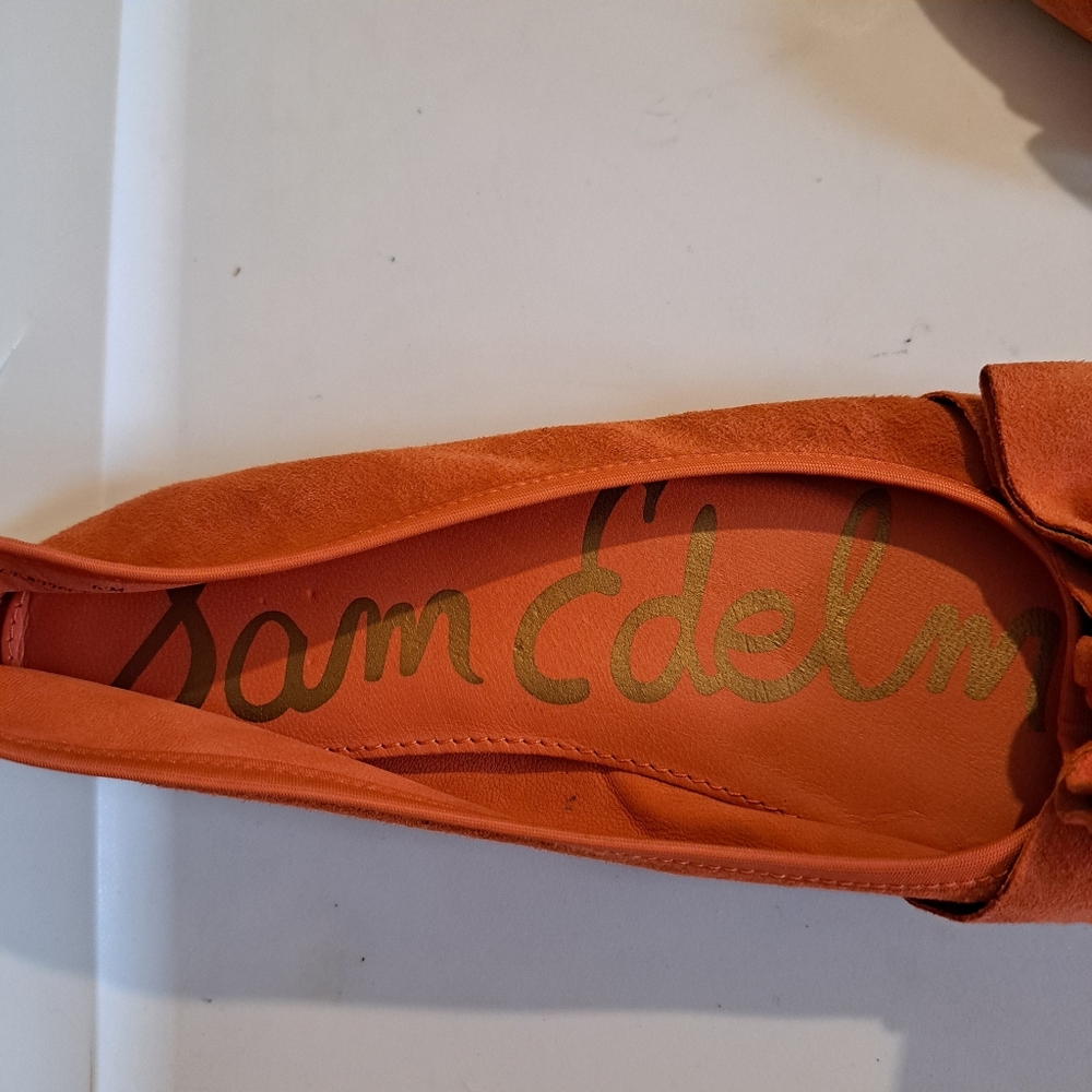 Sam Edelman Emma Orange Suede Ballet Flats - Bow Detail - Great Condition! 6M - Picture 2 of 11
